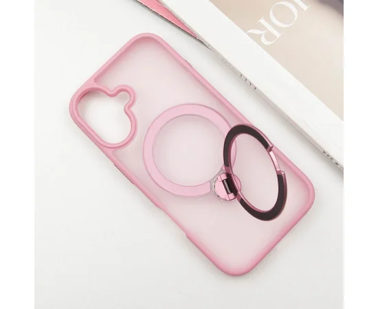 TPU+PC чехол Metal Buttons with MagSafe Colorful HQ Ring для Apple iPhone 16 (6.1") Pink