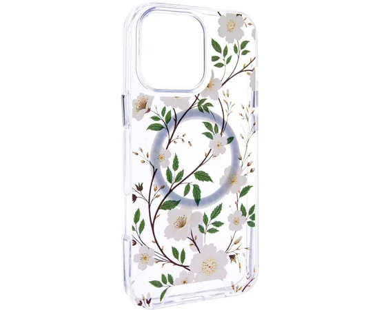 TPU+PC чехол Clear Garden with MagSafe для Apple iPhone 16 (6.1") White Gardenia