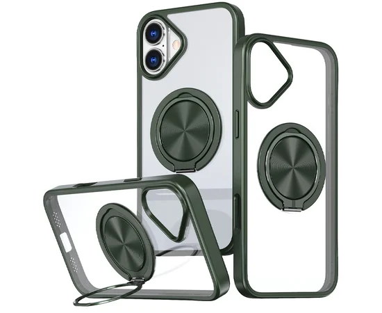 TPU+PC чехол Metal Ring with MagSafe для Apple iPhone 16 (6.1") Зеленый