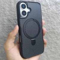 TPU+PC чехол Metal Buttons with MagSafe Carbon Ring для Apple iPhone 16 (6.1") Черный