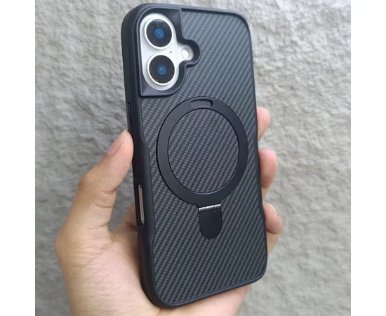 TPU+PC чехол Metal Buttons with MagSafe Carbon Ring для Apple iPhone 16 (6.1") Черный