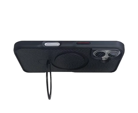 TPU+PC чехол Metal Buttons with MagSafe Carbon Ring для Apple iPhone 16 (6.1") Черный