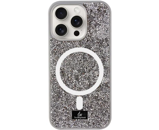 TPU чехол Bling World Rock Diamond with MagSafe для Apple iPhone 16 (6.1") Grey