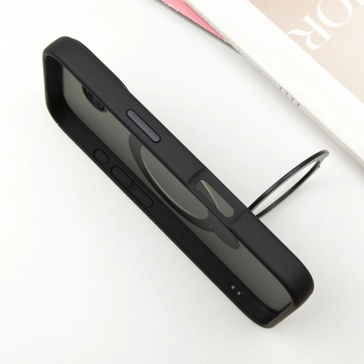 TPU+PC чохол Metal Buttons with MagSafe Colorful HQ Ring для Apple iPhone 16 (6.1") Black