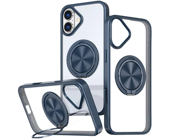 TPU+PC чехол Metal Ring with MagSafe для Apple iPhone 16 (6.1") Синий