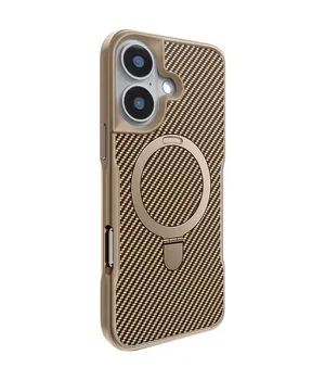 TPU+PC чохол Metal Buttons with MagSafe Carbon Ring для Apple iPhone 16 (6.1") Золотий