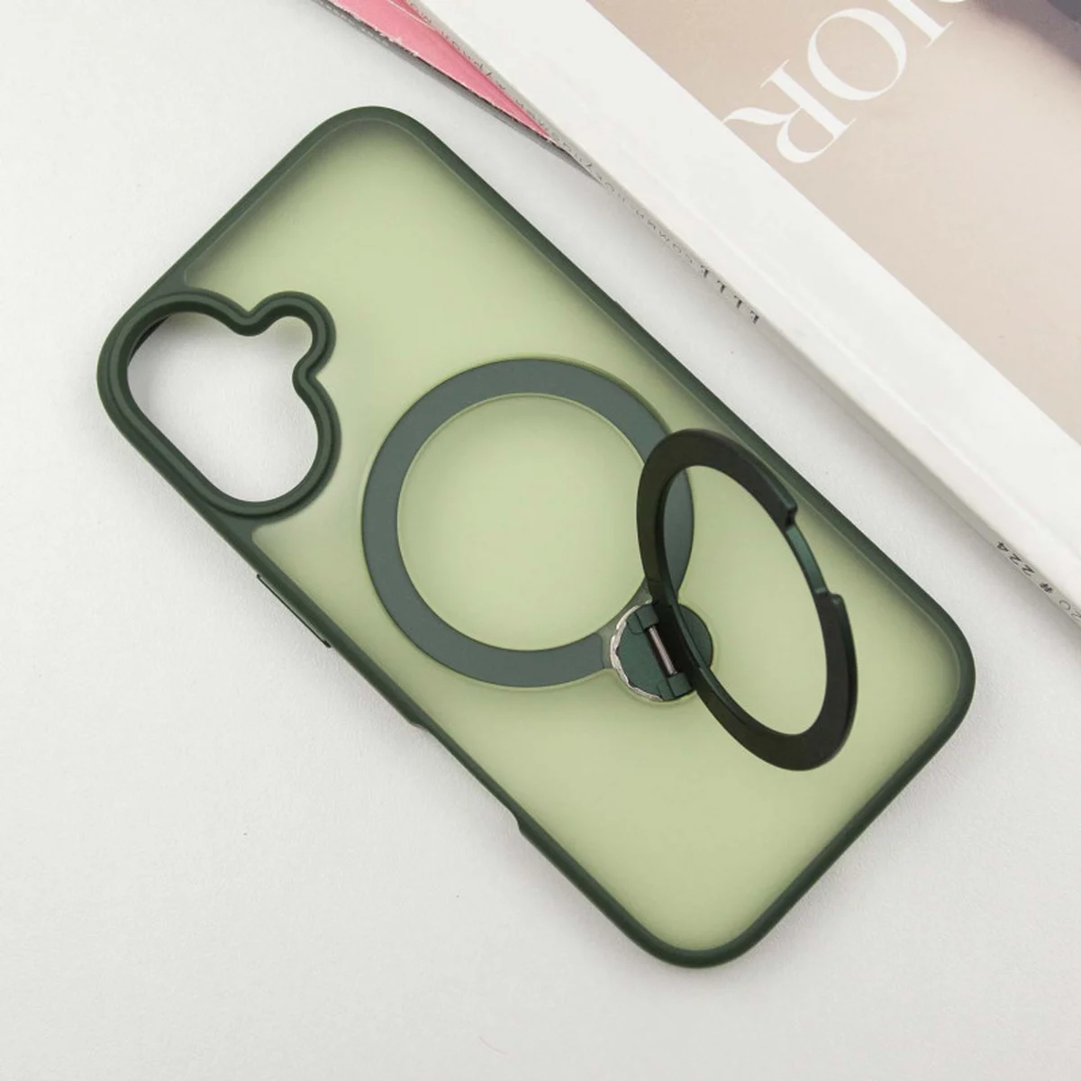 TPU+PC чехол Metal Buttons with MagSafe Colorful HQ Ring для Apple iPhone 16 (6.1") Green