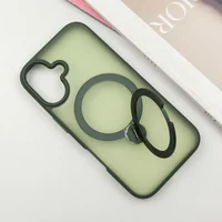 TPU+PC чохол Metal Buttons with MagSafe Colorful HQ Ring для Apple iPhone 16 (6.1") Green