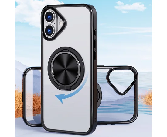 TPU+PC чохол Metal Ring with MagSafe для Apple iPhone 16 (6.1") Чорний