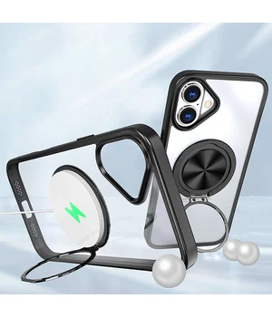 TPU+PC чехол Metal Ring with MagSafe для Apple iPhone 16 (6.1") Черный