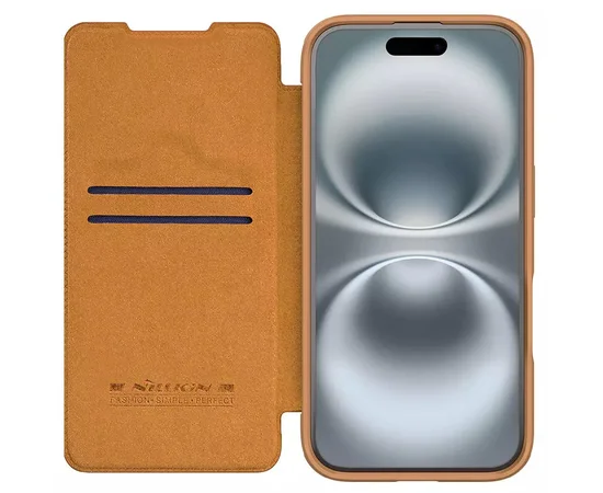 Кожаный чехол-книжка Nillkin Qin Prop для Apple iPhone 16 (6.1") Brown
