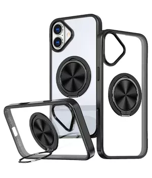 TPU+PC чехол Metal Ring with MagSafe для Apple iPhone 16 (6.1") Черный