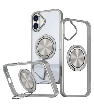 TPU+PC чохол Metal Ring with MagSafe для Apple iPhone 16 (6.1") Сірий