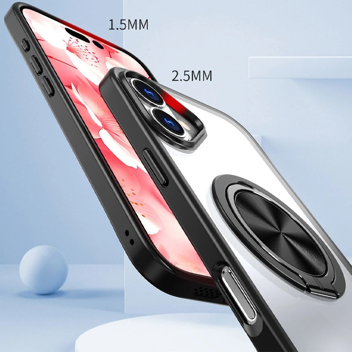 TPU+PC чохол Metal Ring with MagSafe для Apple iPhone 16 (6.1") Чорний