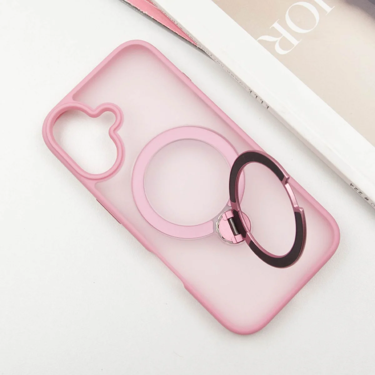 TPU+PC чохол Metal Buttons with MagSafe Colorful HQ Ring для Apple iPhone 16 (6.1") Pink