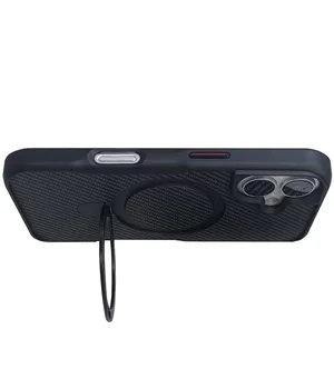 TPU+PC чохол Metal Buttons with MagSafe Carbon Ring для Apple iPhone 16 (6.1") Чорний