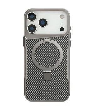 TPU+PC чохол Metal Buttons with MagSafe Carbon Ring для Apple iPhone 17 Pro Max (6.9") Сірий
