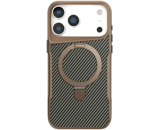 TPU+PC чехол Metal Buttons with MagSafe Carbon Ring для Apple iPhone 17 Pro Max (6.9") Золотой