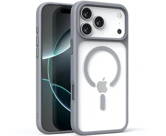 TPU+PC чехол Metal Buttons with MagSafe для Apple iPhone 17 Pro Max (6.9") Серый / Grey