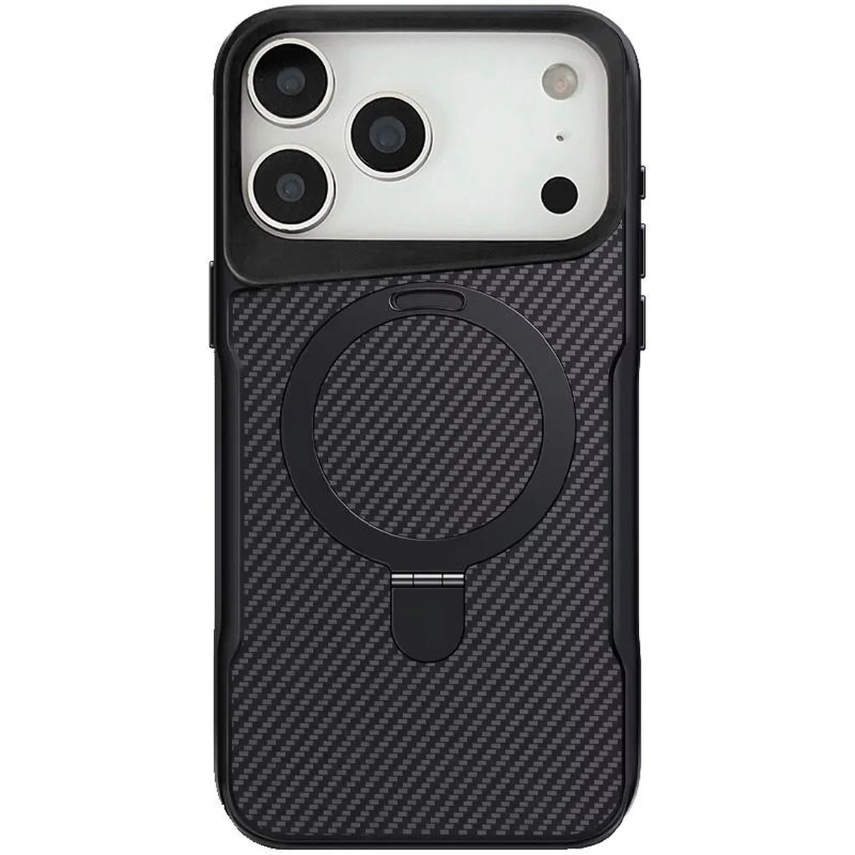 TPU+PC чехол Metal Buttons with MagSafe Carbon Ring для Apple iPhone 17 Pro Max (6.9") Черный