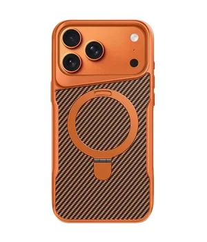 TPU+PC чехол Metal Buttons with MagSafe Carbon Ring для Apple iPhone 17 Pro Max (6.9") Оранжевый