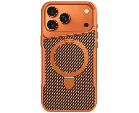 TPU+PC чехол Metal Buttons with MagSafe Carbon Ring для Apple iPhone 17 Pro Max (6.9") Оранжевый