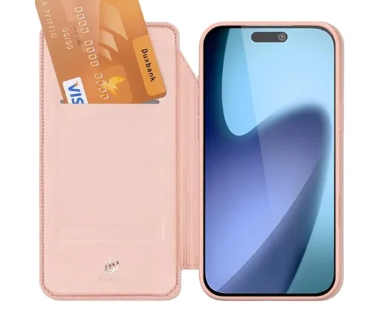Чехол-книжка Dux Ducis с карманом для визиток для Apple iPhone 17 Pro (6.3") Rose Gold
