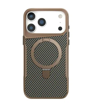 TPU+PC чохол Metal Buttons with MagSafe Carbon Ring для Apple iPhone 17 Pro (6.3") Золотий