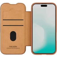 Кожаный чехол-книжка Nillkin Qin Pro Camshield для Apple iPhone 17 (6.3") Brown