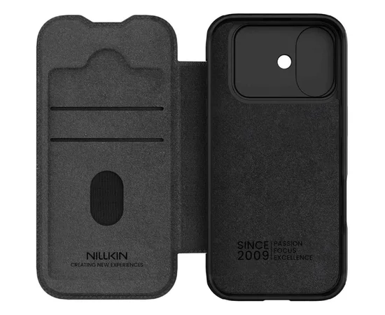 Кожаный чехол-книжка Nillkin Qin Pro Camshield для Apple iPhone 17 (6.3") Black