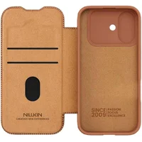 Кожаный чехол-книжка Nillkin Qin Pro Camshield для Apple iPhone 17 (6.3") Brown