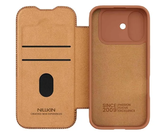Кожаный чехол-книжка Nillkin Qin Pro Camshield для Apple iPhone 17 (6.3") Brown