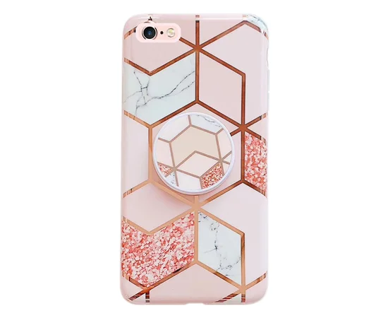 TPU Чехол Геометрия с держателем для телефона для Apple iPhone 6/6s (4.7") Розовый