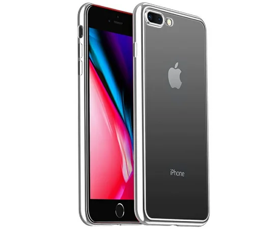 Прозрачный силиконовый чехол с глянцевой окантовкой Full Camera для Apple iPhone 7 plus/8 plus (5.5) Серебряный