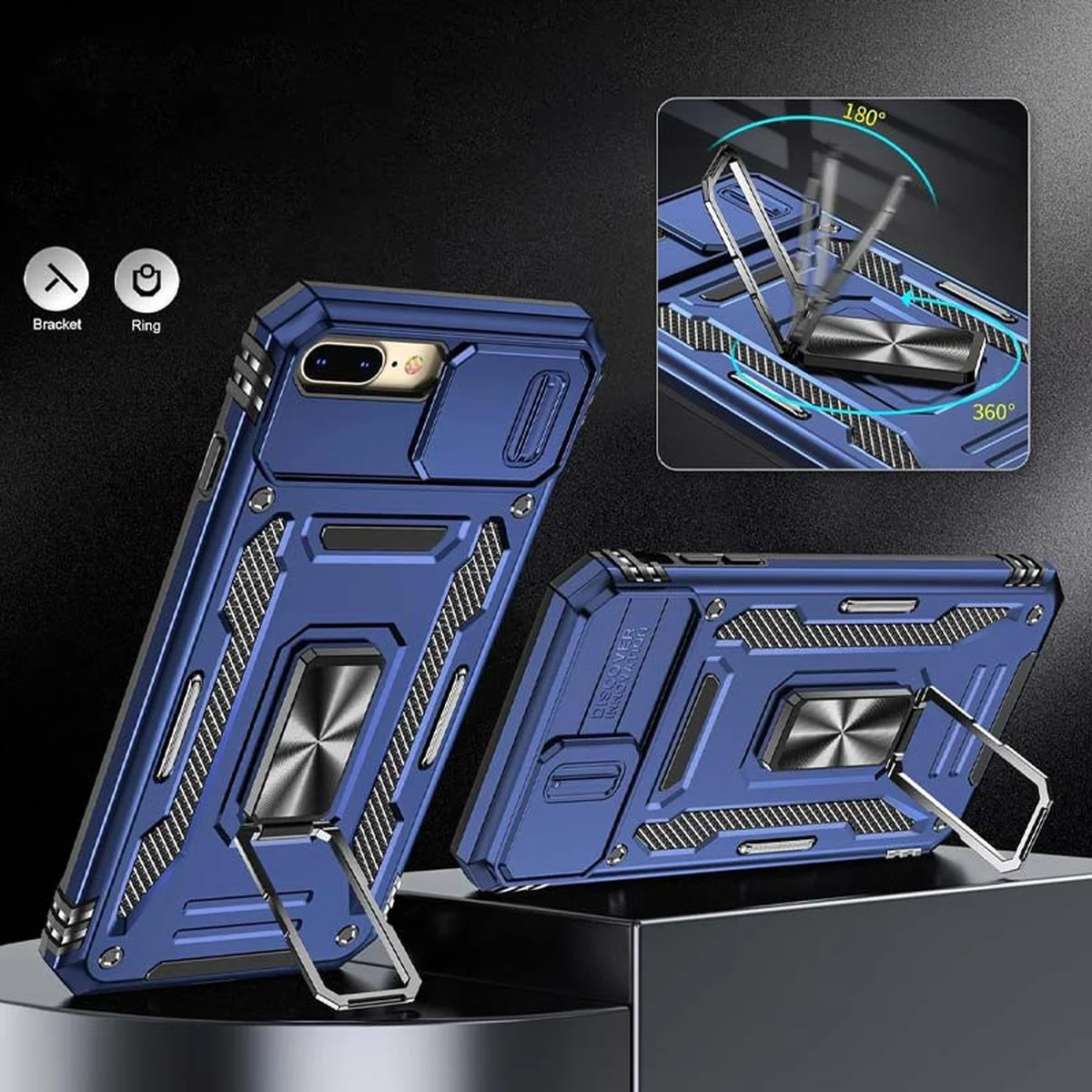 Ударопрочный чехол Camshield Army Ring для Apple iPhone 7 plus / 8 plus (5.5") Синий / Navy