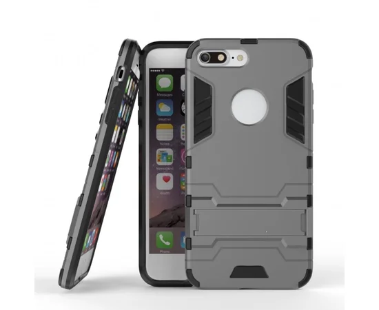 Ударопрочный чехол-подставка Transformer для iPhone 7 plus / 8 plus (5.5") мощной защитой корпуса Металл / Gun Metal