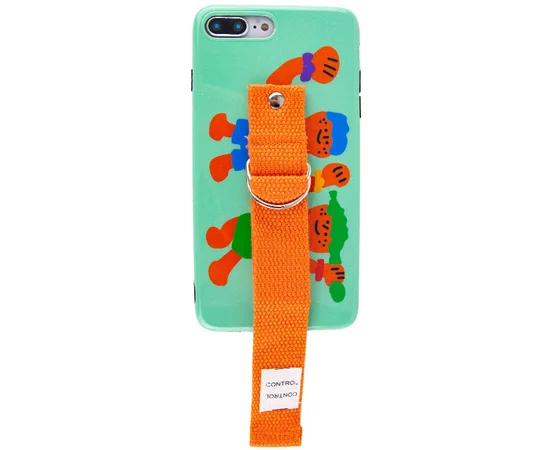 Чехол Funny Holder с цветным ремешком для Apple iPhone 7 plus / 8 plus (5.5") Зеленый / Оранжевый