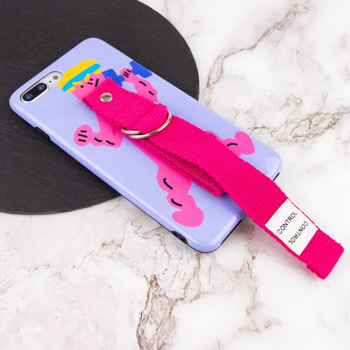 Чехол Funny Holder с цветным ремешком для Apple iPhone 7 plus / 8 plus (5.5") Фиолетовый / Малиновый