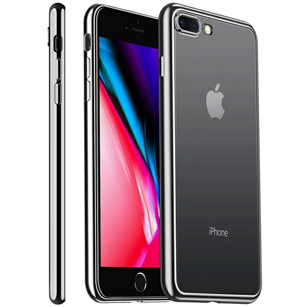 Прозрачный силиконовый чехол с глянцевой окантовкой Full Camera для Apple iPhone 7 plus/8 plus (5.5) Черный