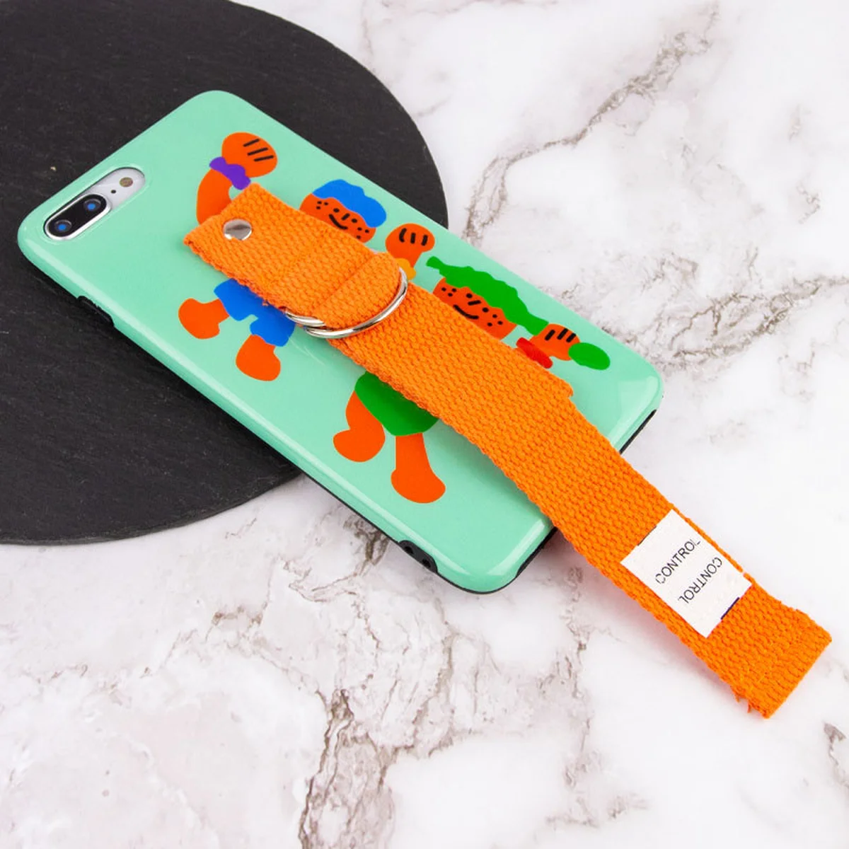 Чехол Funny Holder с цветным ремешком для Apple iPhone 7 plus / 8 plus (5.5") Зеленый / Оранжевый