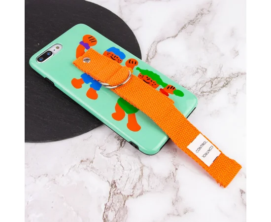 Чехол Funny Holder с цветным ремешком для Apple iPhone 7 plus / 8 plus (5.5") Зеленый / Оранжевый