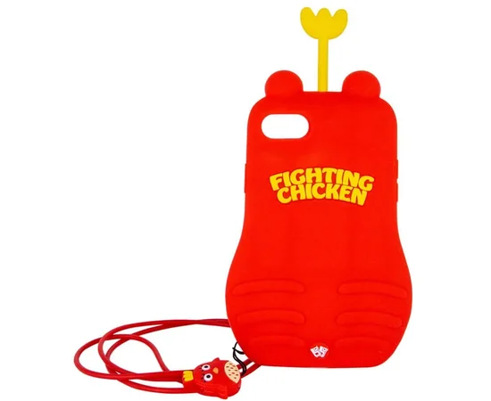 Фактурный силиконовый чехол Funny ART 3D с игрушкой для Apple iPhone 7 plus / 8 plus (5.5") Цыпленок красный