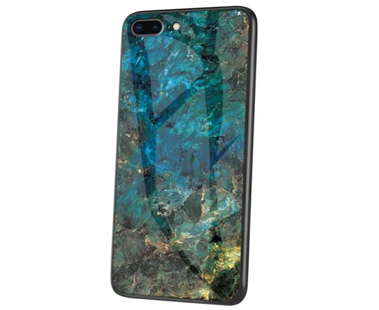 TPU+Glass чехол Luxury Marble для Apple iPhone 7 plus / 8 plus (5.5") Морская волна / Голубой