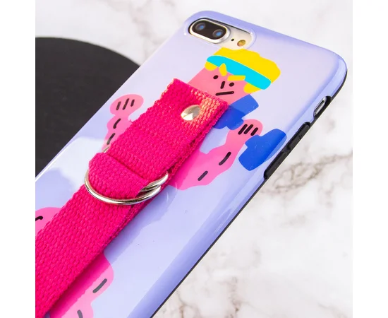 Чехол Funny Holder с цветным ремешком для Apple iPhone 7 plus / 8 plus (5.5") Фиолетовый / Малиновый