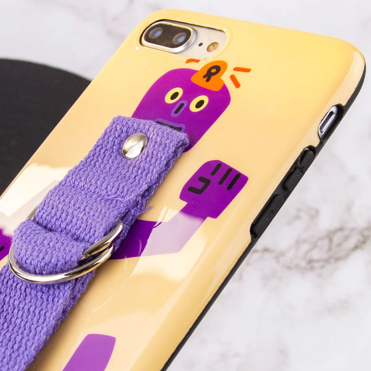 Чехол Funny Holder с цветным ремешком для Apple iPhone 7 plus / 8 plus (5.5") Желтый / Фиолетовый