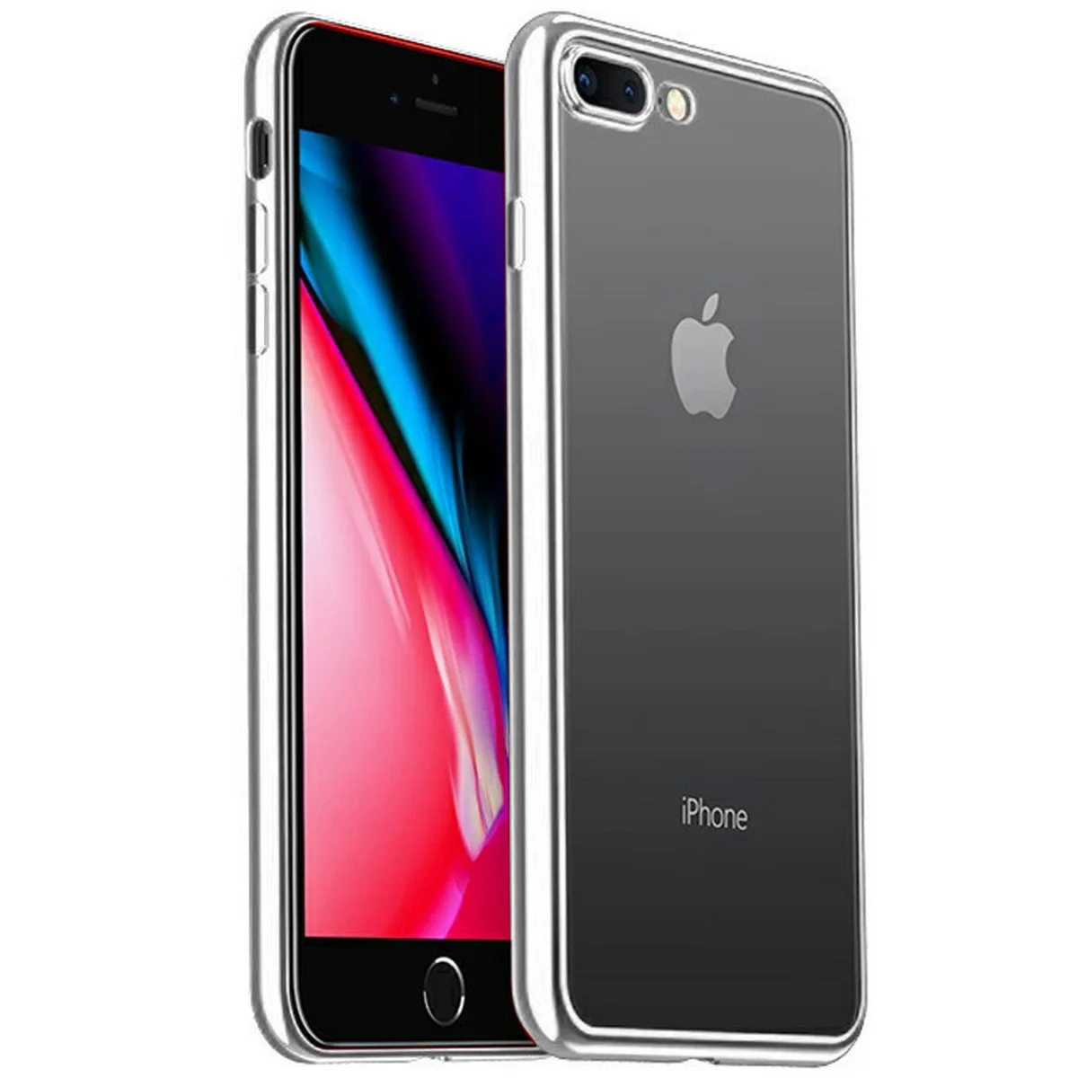 Прозрачный силиконовый чехол с глянцевой окантовкой Full Camera для Apple iPhone 7 plus/8 plus (5.5) Серебряный