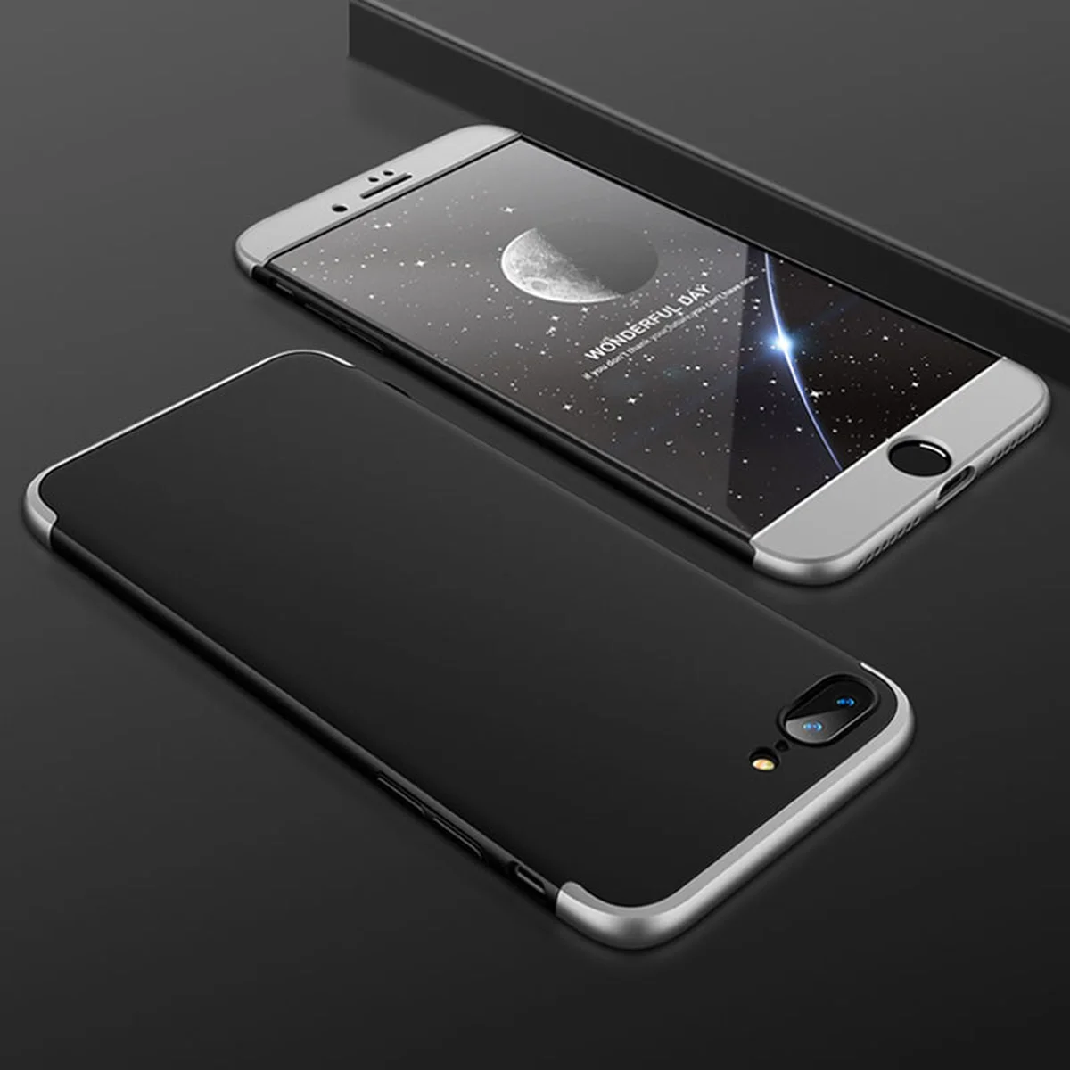 Пластикова накладка GKK LikGus 360 градусів (opp) для Apple iPhone 7 plus / 8 plus (5.5") Чорний / Срібний