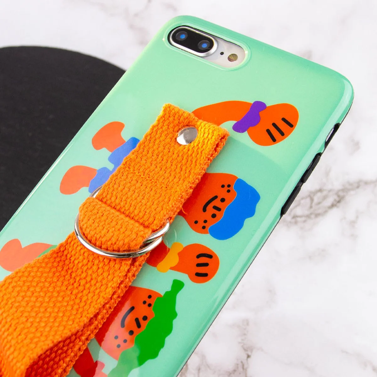 Чохол Funny Holder з кольоровим ремінцем для Apple iPhone 7 plus / 8 plus (5.5") Зелений / Помаранчевий