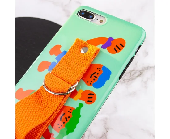 Чехол Funny Holder с цветным ремешком для Apple iPhone 7 plus / 8 plus (5.5") Зеленый / Оранжевый