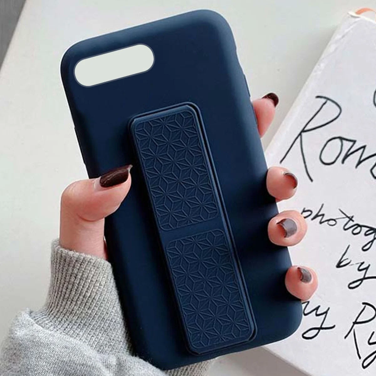 Чохол Silicone Case Hand Holder для Apple iPhone 7 plus / 8 plus (5.5 ") Темно-синій / Midnight blue